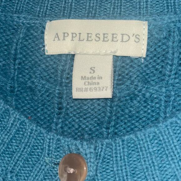 Appleseeds Wool Cable knit Cardigan Sweater S Blue Long Sleeve Vintage - Picture 10 of 12